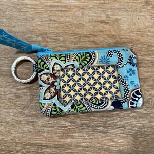 Vera Bradley Turquoise Paisley Zip ID coin card holder purse key ring